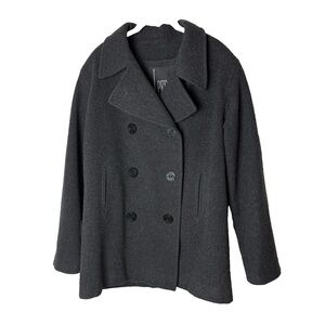 J. Percy Women's Pea Coat Size 12 Wool Gray Made in USA Anchor Buttons Lined